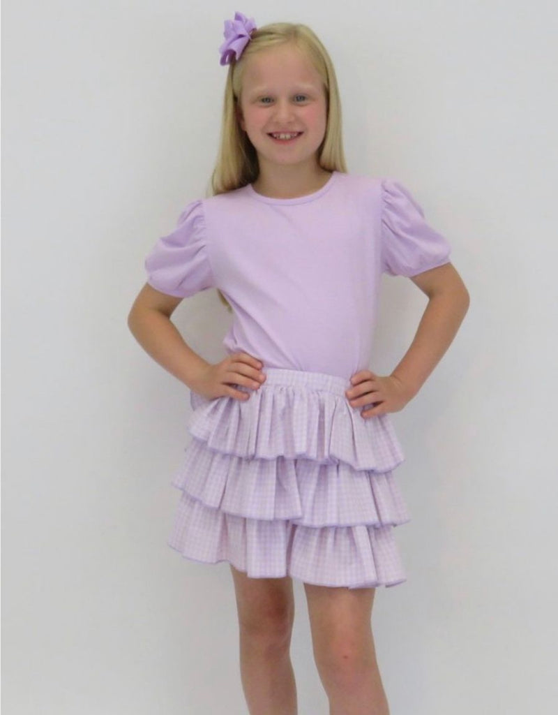 SS24 Harris Kids - Ginny Girls Gingham Ruffled RaRa Skirt Set Lilac