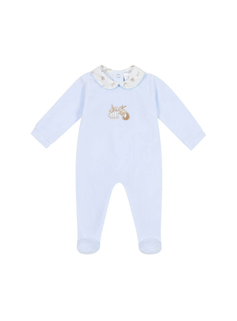 
AW24 Deolinda - Blue Babygrow with embroidered bunny motif