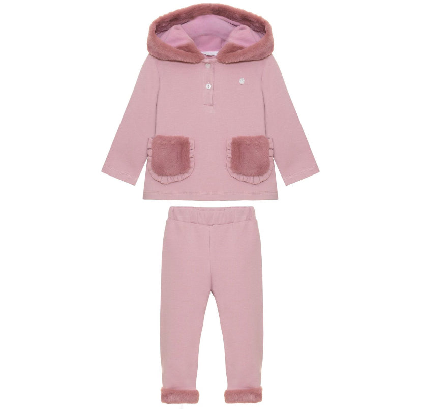 AW24 Patachou - Pink Tracksuit with faux fur hood
