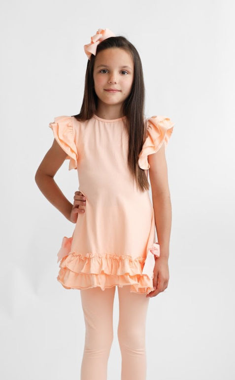 SS25 Harris Kids - AMBER Peach Frilly Legging Set
