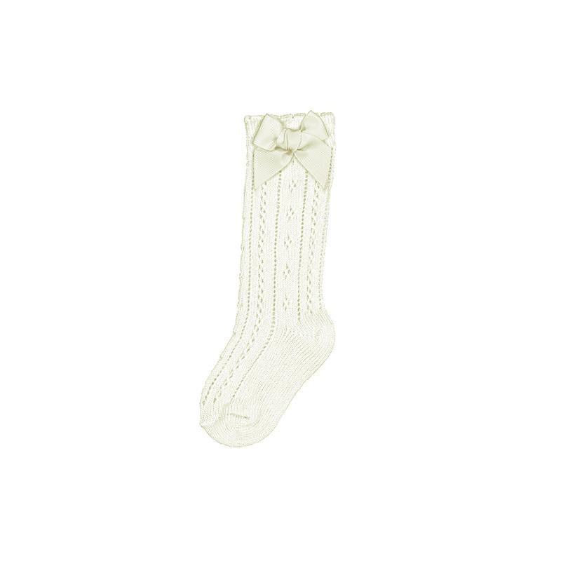 SS24 Mayoral - 10653 Bow Lace Sock White & Cream