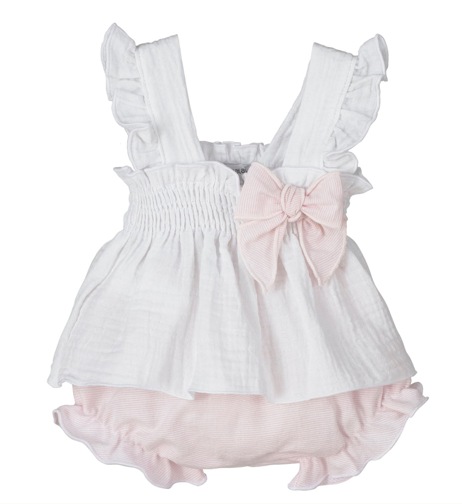 SS24 Calamaro - White Dress with Bow and Bloomer Set