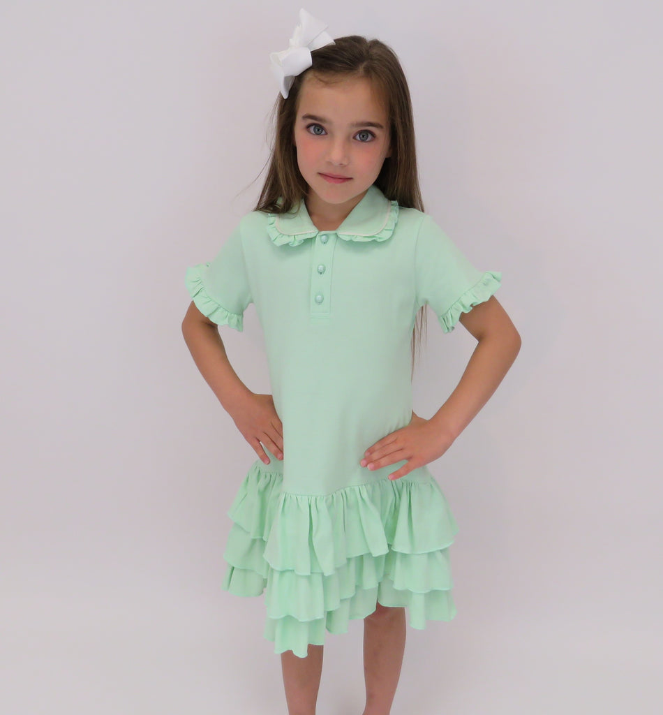 SS24 Harris Kids - Paris Girls Polo Dress with Pearlised Buttons Mint
