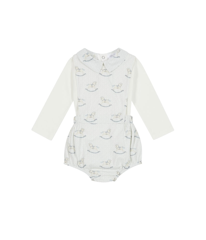 AW24 Deolinda - Blue Rocking Horse Dungaree and Shirt Set
