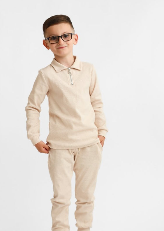 
AW24 Harris Kids - Rory Beige Boys Zip Through Tracksuit Set