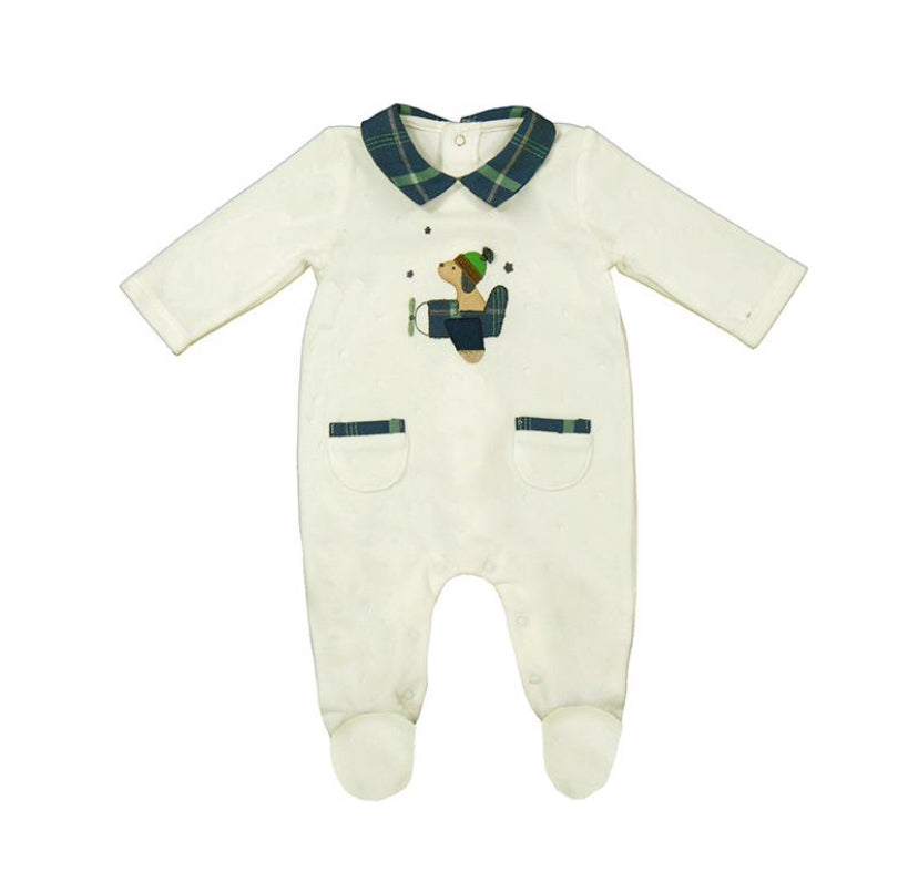 AW24 Mayoral - Velour Tartan Collar Babygrow