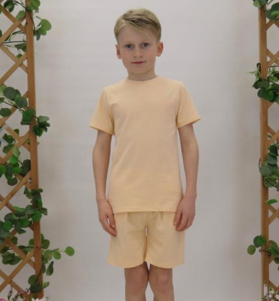 SS24 Harris Kids - Marco Boys Plain T-Shirt and Short Set - Peach