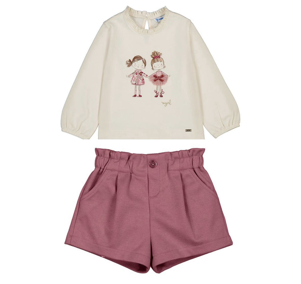 
AW25 Mayoral - Girls Print Long Sleeve Top and Pink Short Set