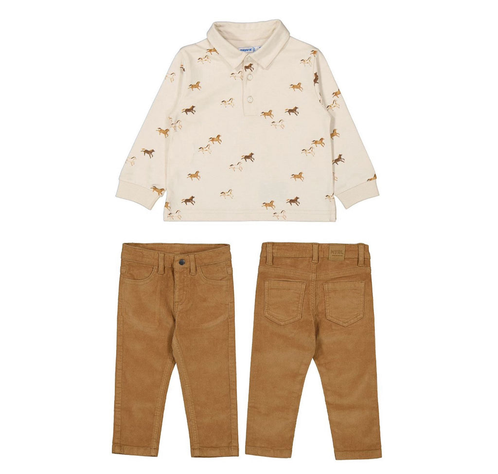 AW25 Mayoral - Horse Print Long Sleeve Polo Top and Trouser Set