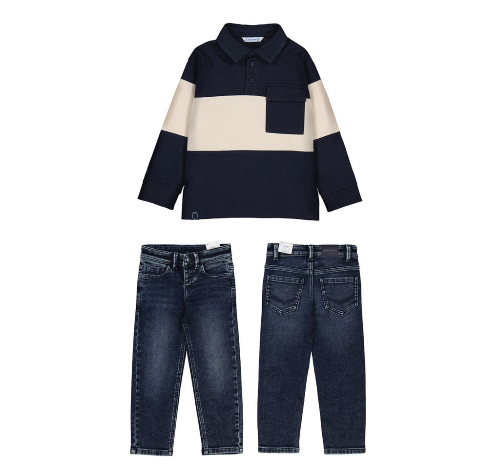 AW25 Mayoral - Navy Polo Jumper and Jeans Set